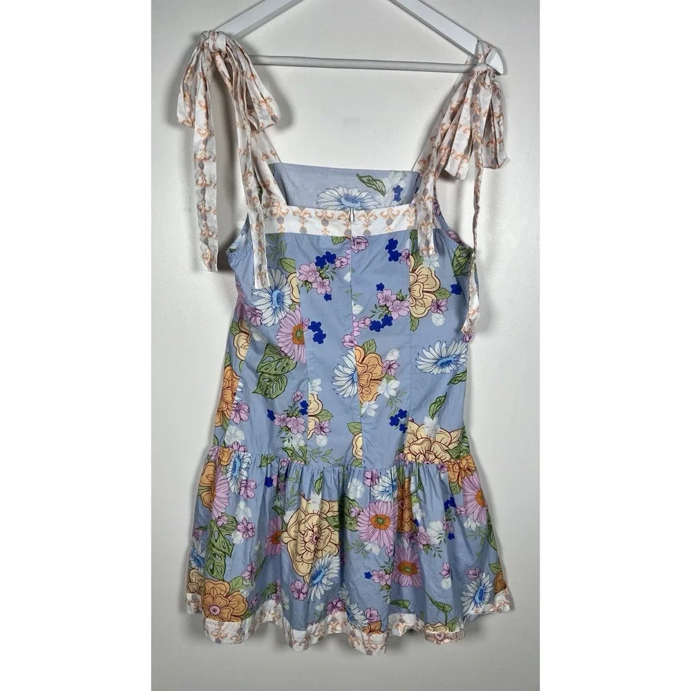 Luna Skies Large Adjustable Tie Strappy Floral Fit & Flare Cotton Mini Dress‎